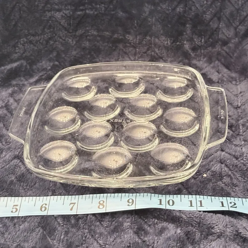 1 Vintage PYREX FRANCE Escargot/Deviled Eggs Glass PLATE/TRAY